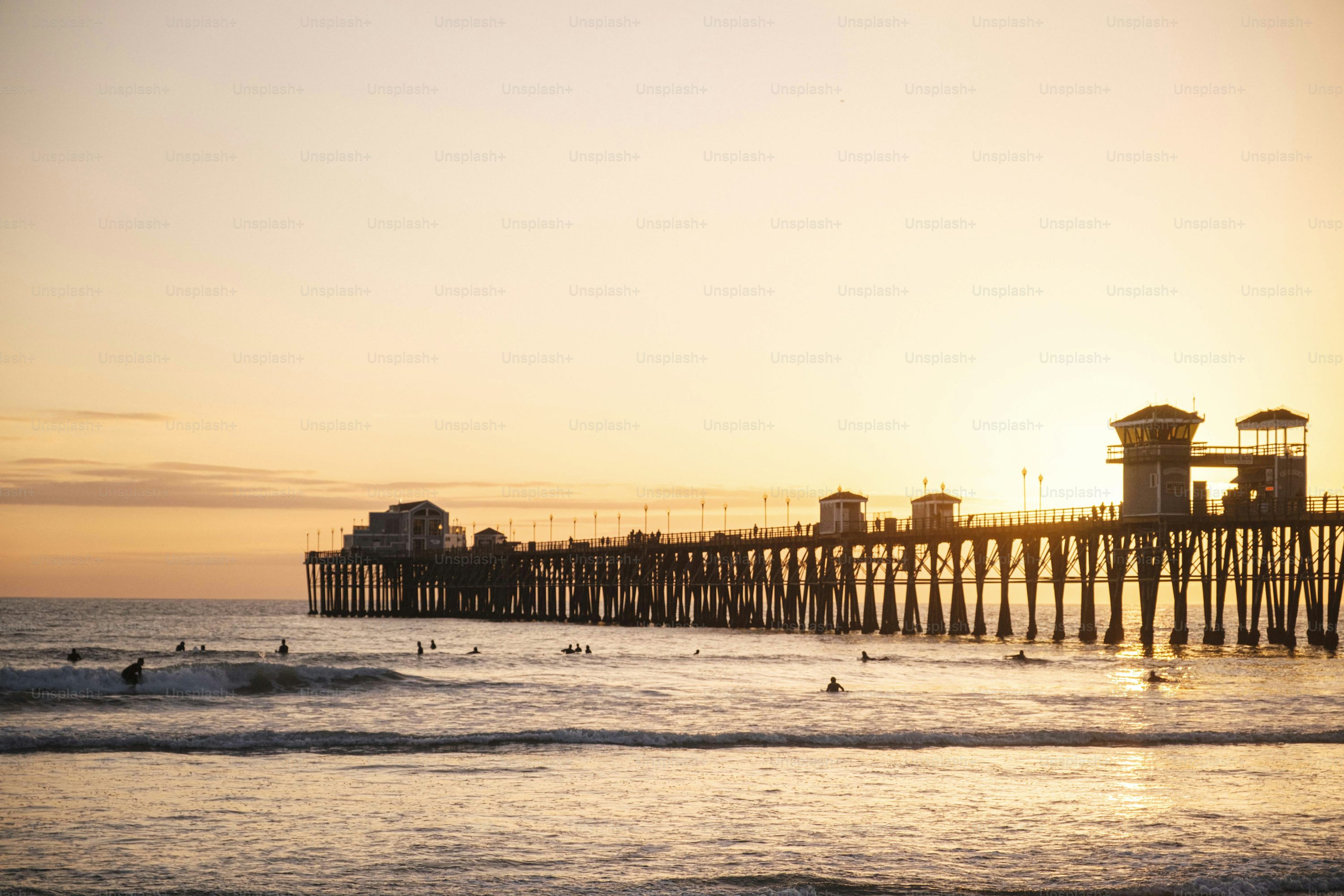 Oceanside Pier Surfers at Sunset