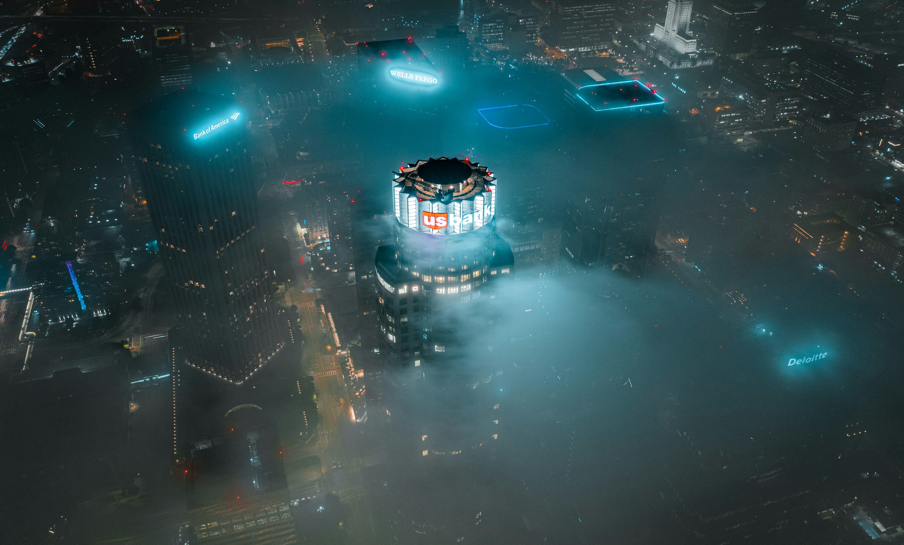 San Francisco Foggy Night Aerial