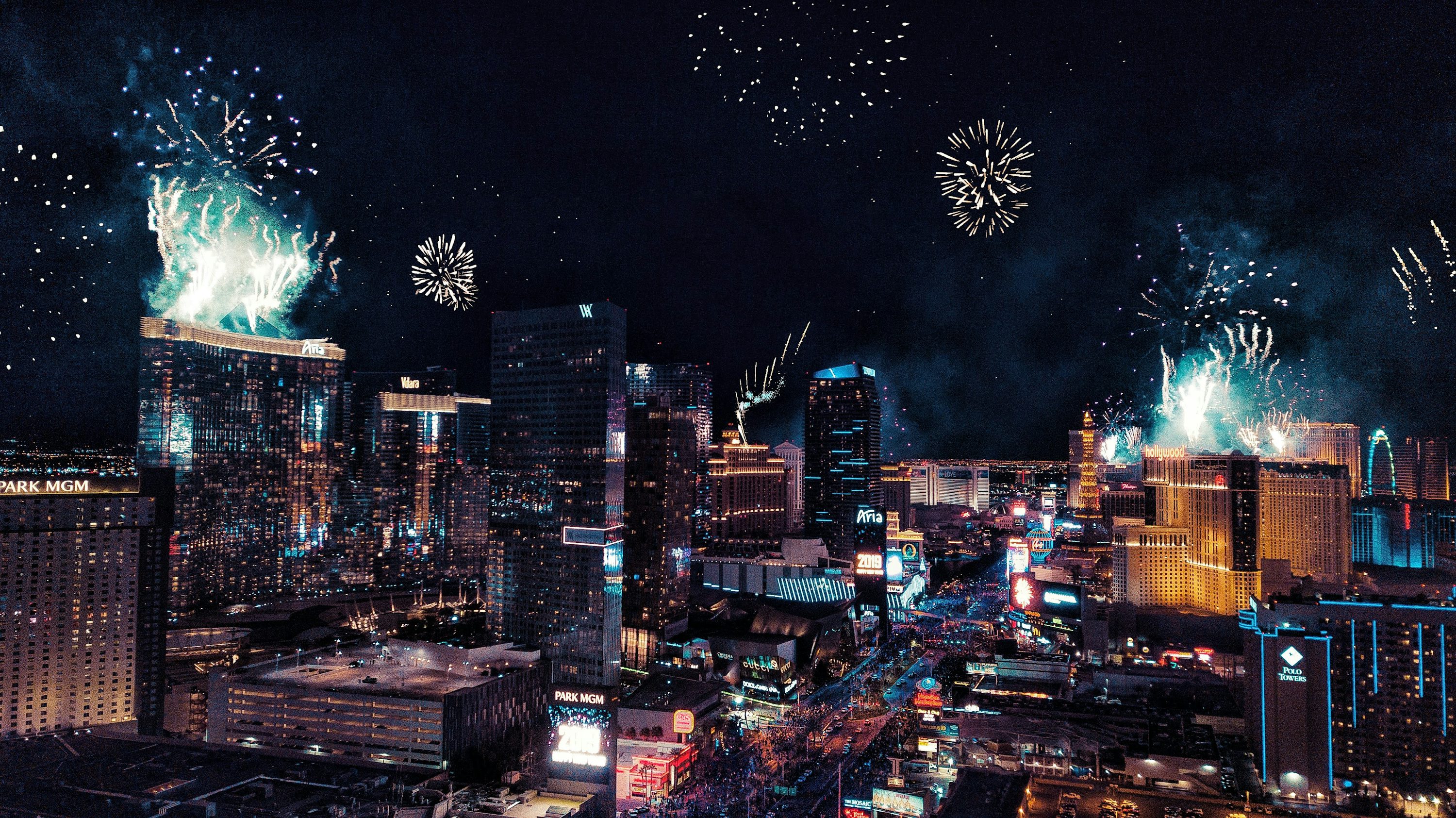 Las Vegas Strip Fireworks Aerial